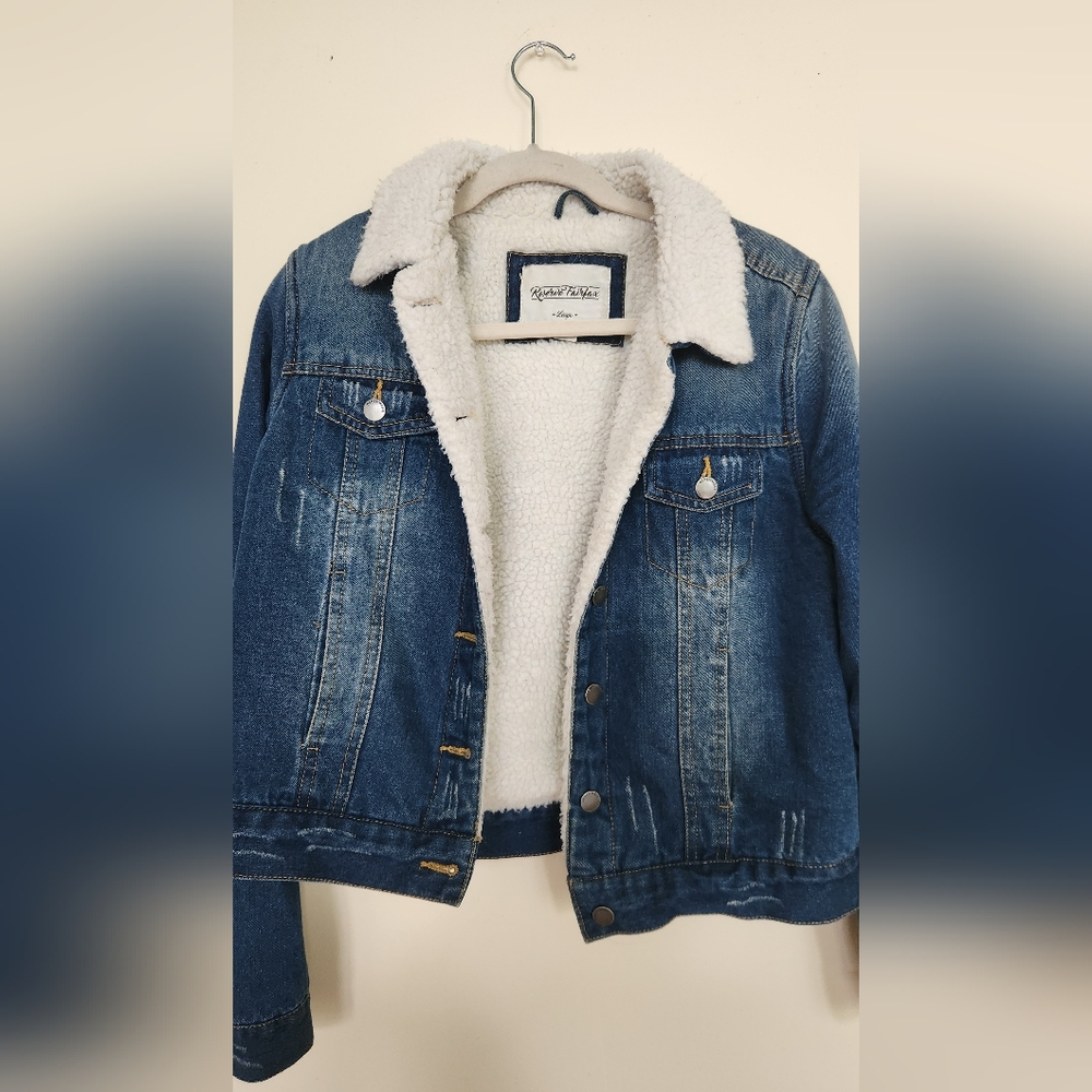 Blue Denim Jacket with White Sherpa Lining